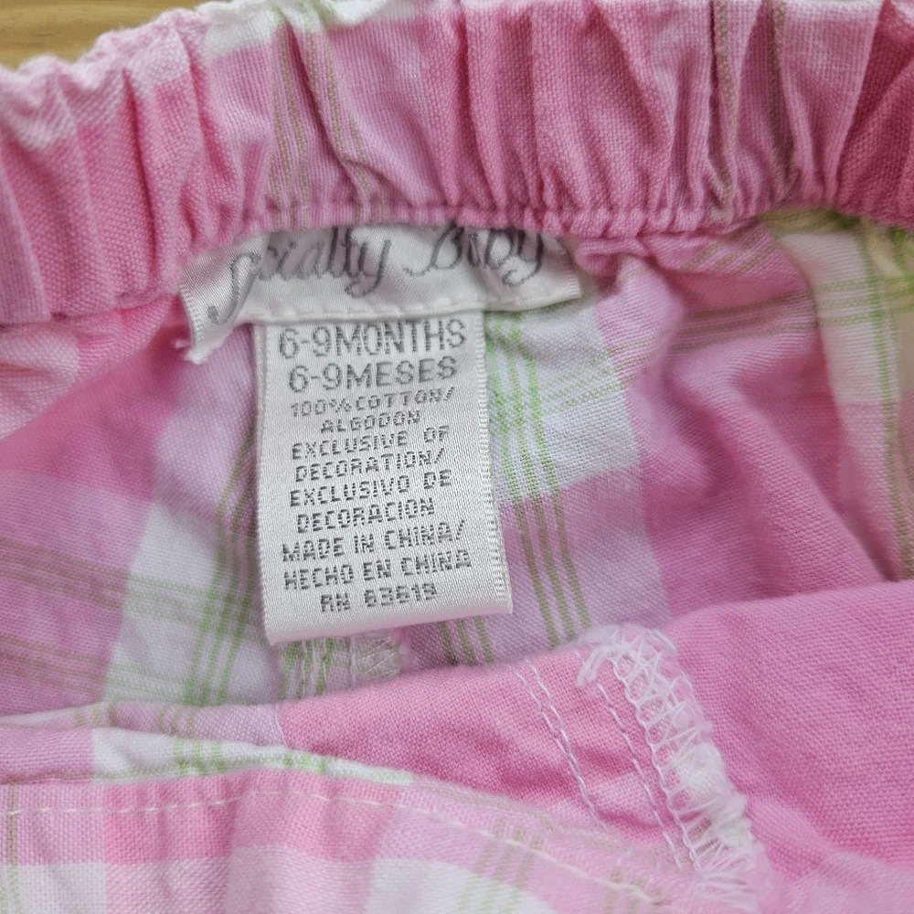 Specialty Baby Girl Outfit Green Top with Pink Plaid Capris 6-9M - Picture 8 of 8
